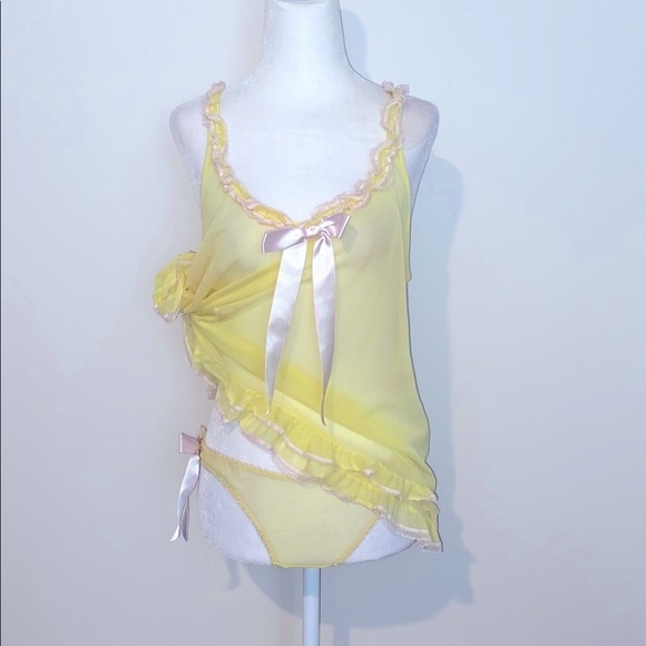Victoria's Secret Other - Victoria's Secret Yellow & pink Sheer Chemise & panty